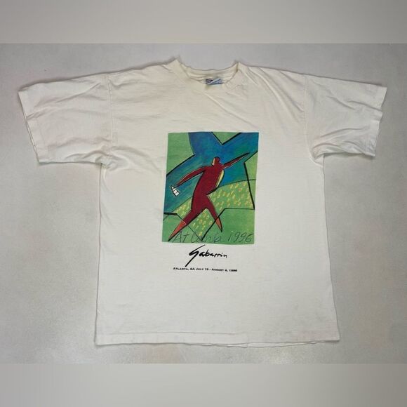 VINTAGE Cristobal Gabarron Art Atlanta 1996 T-shirt Men Large 90s Single Stitch - Picture 1 of 9